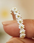 Hand-Painted Daisy Ring in Silver