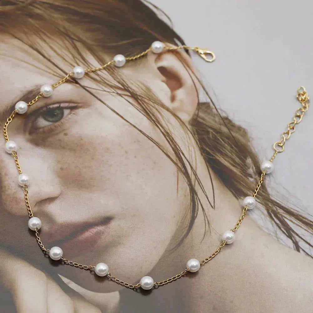 Layered Gold Necklace with Pearl Accent