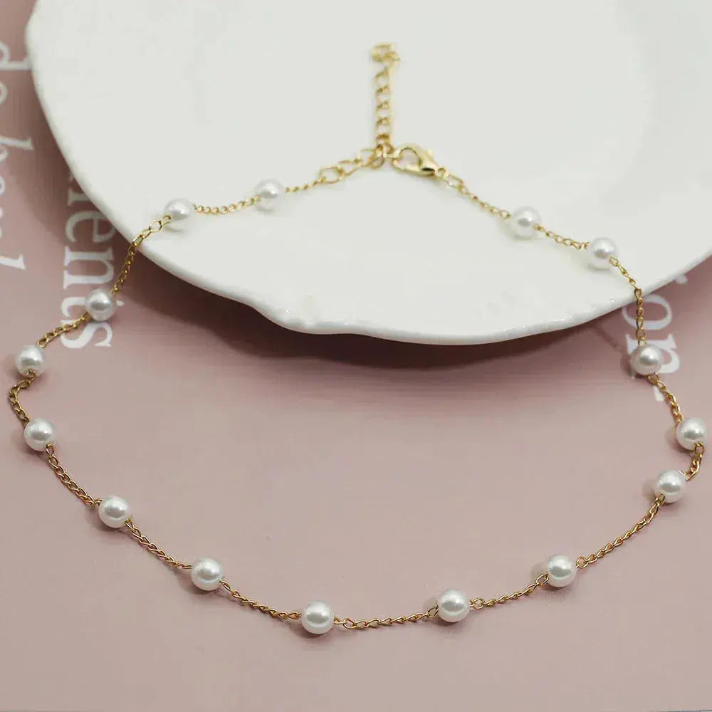 Layered Gold Necklace with Pearl Accent