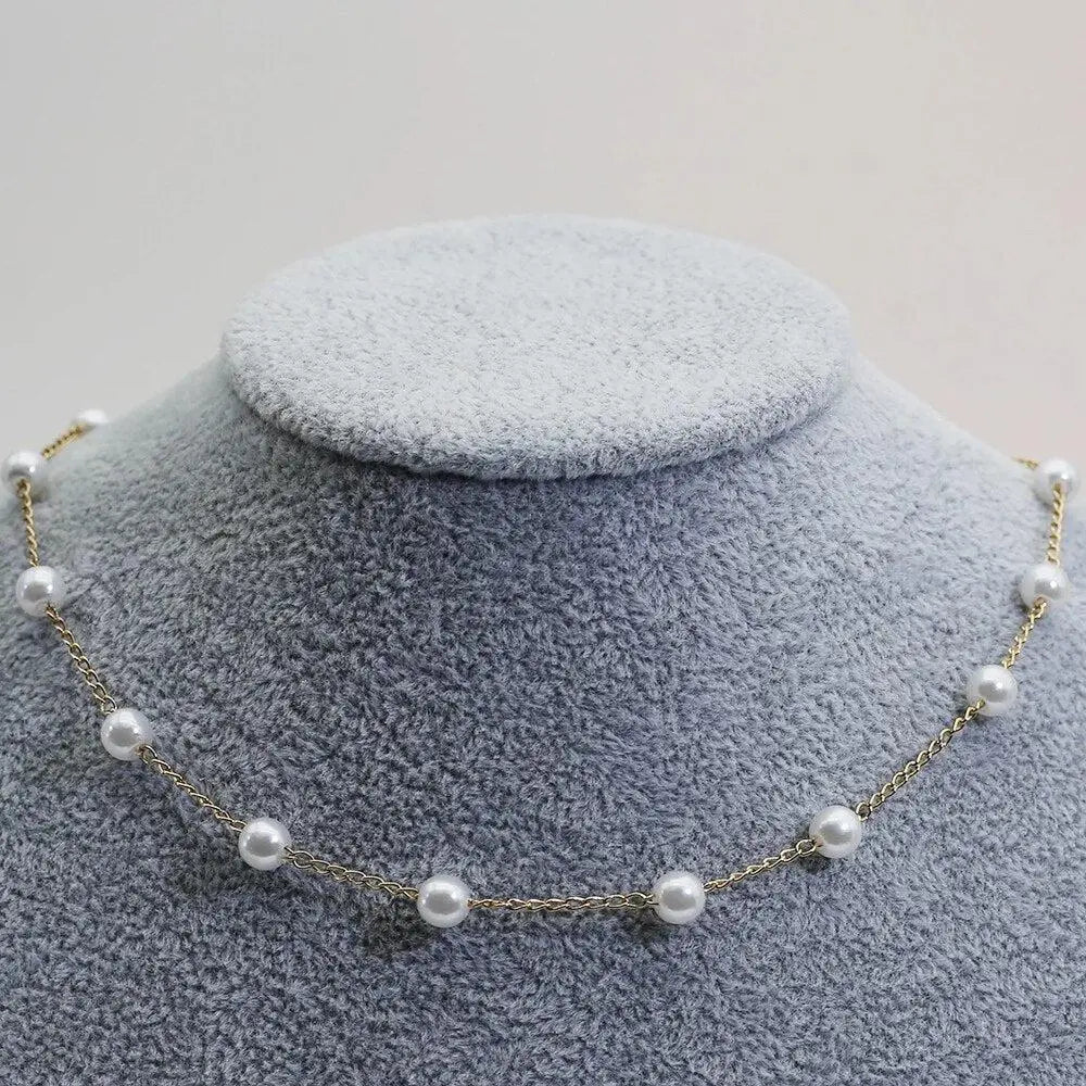 Layered Gold Necklace with Pearl Accent