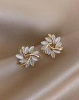 Elegant White Opal Gold Earrings