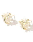 Gold Circle Earrings with Opal Petal