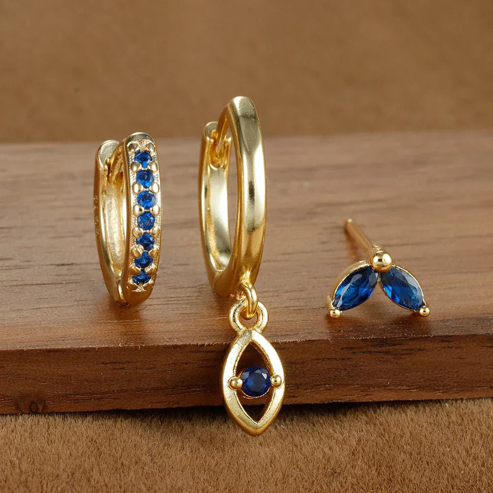 Sparkling Eye Earrings Trio with Zircon Shine