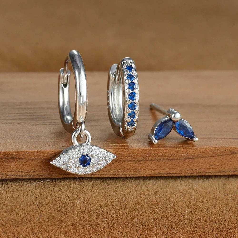 Sparkling Eye Earrings Trio with Zircon Shine